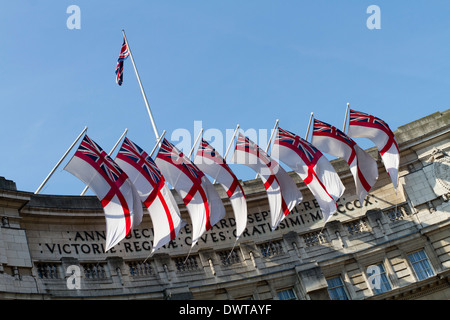 Royal Navy White Ensign flags flying on Admiralty Arch, London Stock Photo