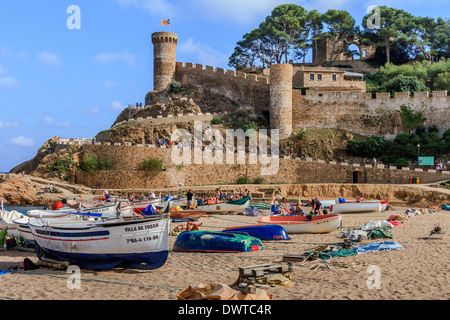 Boats On The Beach Tossa De Mar Spain Stock Photo