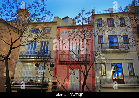 A general view of colourful buildings near the Mercado Central in Valencia, Spain Stock Photo