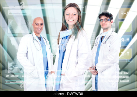 Doctors team in medical facilities with modern screen Stock Photo