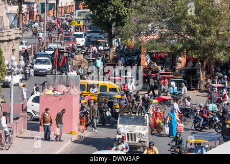 Jaipur, Rajasthan, India. Mid-day Traffic in Downtown Jaipur. Stock Photo