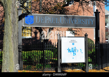 USA, Illinois, Chicago. DePaul University campus and map. Stock Photo