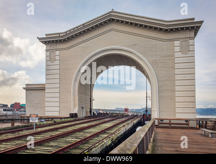 the old Pier 43 Rail Ferry Terminal in Fisherman's Wharf area of San Francisco, California Stock Photo