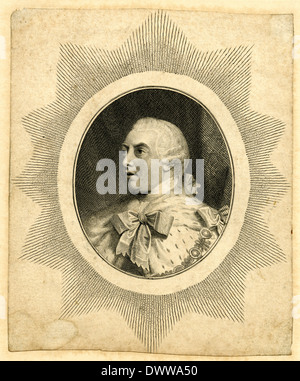 Circa 1780 antique engraving, King George III of the United Kingdom. Stock Photo