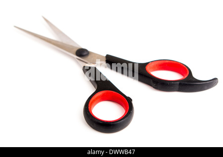 new scissors with black and red plastic handles, isolated Stock Photo