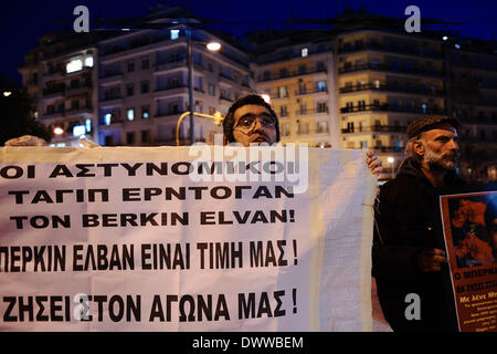Greece. 12th Mar, 2014. A Turkish marches in the center of Thessaloniki. Members of leftwing groups demonstrated in the center of Thessaloniki in solidarity to the Turkish boy's death Berkin Elvan, injured by police gas canister during the demonstrations in Istanbul last summer © Giannis Papanikos/NurPhoto/ZUMAPRESS.com/Alamy Live News Stock Photo