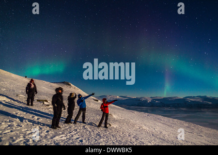 Aurora Borealis or Northern Lights at The Abisko Sky Station, Abisko, Lapland, Sweden. Cold temperatures as low as -47 celsius. Stock Photo