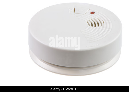 Fire safety with a smoke detector (isolated on white) Stock Photo
