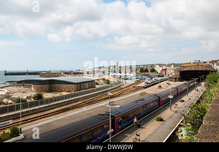 A train in the station at Penzance, Cornwall, UK Stock Photo