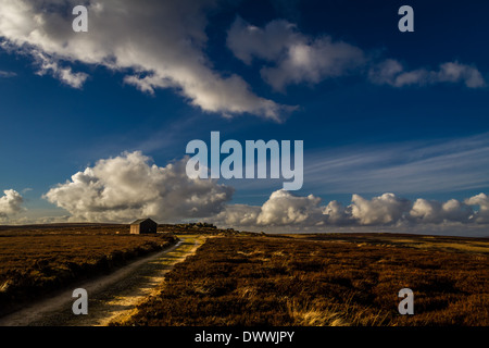 Beautiful moorland view of a hut on Ilkley Moor, Wharfedale, Yorkshire, UK Stock Photo