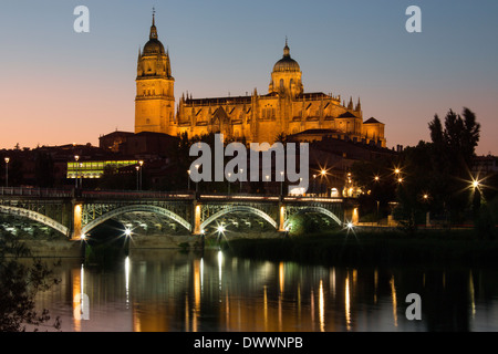 The Cathedral of Salamanca viewed from across the Rio Tormes in the Castilla-y-Leon region of central Spain. Stock Photo