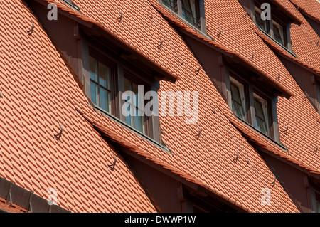 Germany, Bavaria, Nuremberg, Detail Roof, Garret Windows Stock Photo