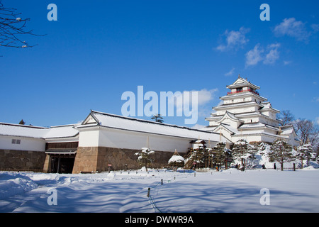 Aizuwakamatsu Castle in winter, Fukushima Prefecture, Japan Stock Photo