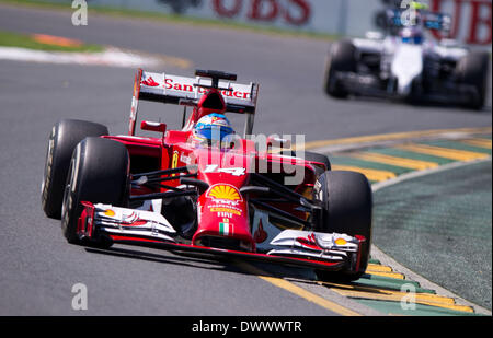 Melbourne, Australia. 14th Mar, 2014. Ferrari Formula one driver Fernando Alonso of Spain drives during the first practice session of the Australian Formula One Grand Prix at Albert Park in Melbourne, Australia, March 14, 2014. Credit:  Bai Xue/Xinhua/Alamy Live News Stock Photo