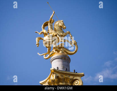 Statue of saint George on the Freedom Square in Tbilisi, Georgia. Stock Photo