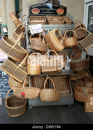 Wicker baskets for sale outside a gift shop in Bakewell Derbyshire England uk Stock Photo