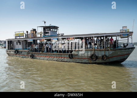 ferry boat transport on Hooghly River Howrah Bridge Kolkata West Bengal ...