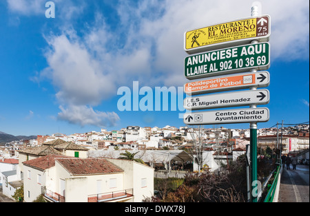 Signpost  in the ' pueblo blanco' or 'white village' of Castillo de Locubín in the Spanish province of Jaen Stock Photo