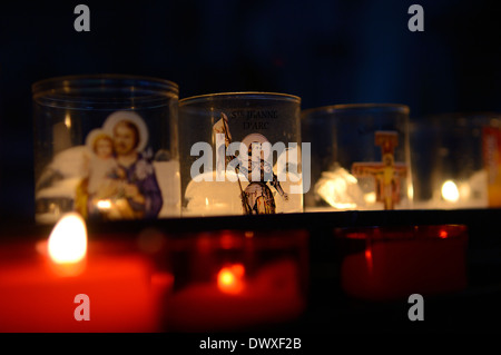 Memorial Joan of Arc candles inside Rouen's Notre-Dame Cathedral, France Stock Photo