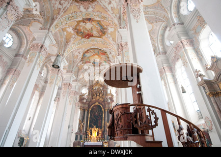 Germany, Bavaria, Munich, Heilig-Geist-Kirche, Holy Spirit Church, Interior View, Pulpit Stock Photo