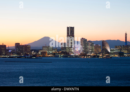 Skyline of Yokohama with Mt. Fuji in the background, Kanagawa, Japan