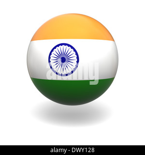 National flag of India on sphere isolated on white background Stock Photo