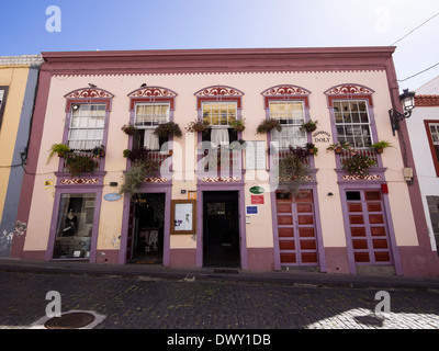 A business and residential house in the shopping street Calle Perez de Brito at Santa Cruz, La Palma, Canary Islands, Spain. Stock Photo