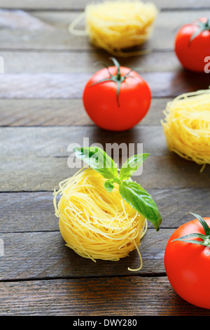 pasta and tomatoes, food closeup Stock Photo
