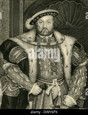 Antique circa 1880 engraving, King Henry VIII of England. Stock Photo