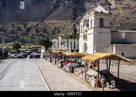 The parade in front of the church in the village of Achoma, Peru Stock Photo