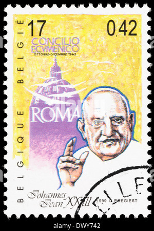 Belgium postage stamp with an illustration of Pope John XXIII. Stock Photo