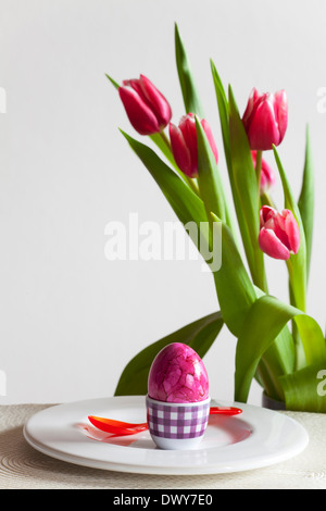 easter egg with tulips Stock Photo