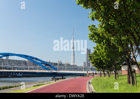 Shirahige Bridge over Sumida River, Tokyo, Japan Stock Photo