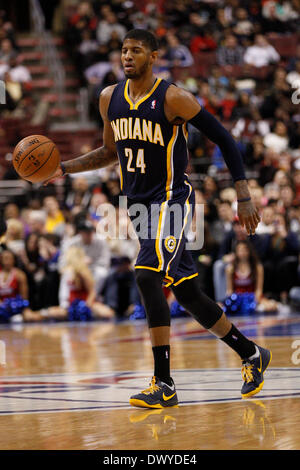 Philadelphia, Pennsylvania, USA . 14th Mar, 2014. March 14, 2014: Indiana Pacers forward Paul George (24) in action during the NBA game between the Indiana Pacers and the Philadelphia 76ers at the Wells Fargo Center in Philadelphia, Pennsylvania. The Pacers won 101-94. Christopher Szagola/Cal Sport Media Credit:  Cal Sport Media/Alamy Live News Stock Photo