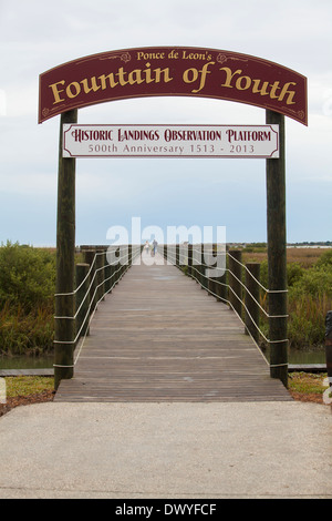 St. Augustine Fountain of Youth Archaeological Park Historic landings observation platform is pictured in Florida Stock Photo