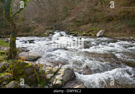 Confluence of East Lyn River and Hoar Oak water at Watersmeet, Exmoor national park, near Lynmouth, Devon, England Stock Photo