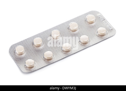 tablet pills in blister, isolated on white Stock Photo