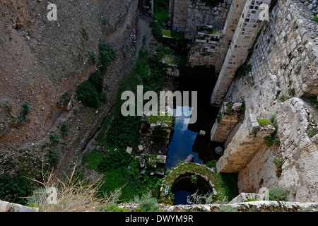 Bethesda pool, showing support structure that suspended the Byzantine basilica over the pools at the compound of the Roman Catholic Church of Saint Anne located in Via Dolorosa in the Muslim Quarter old city East Jerusalem Israel Stock Photo
