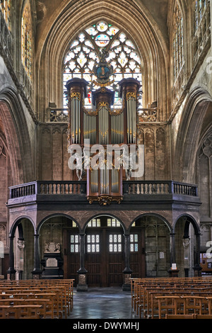 Organ instrument of gothic church Notre Dame du Sablon in Brussels ...