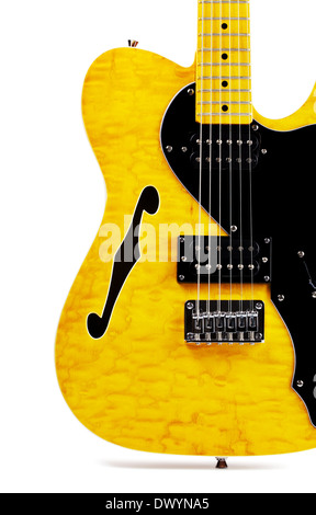 yellow semi-hollow electric guitar, isolated on white Stock Photo