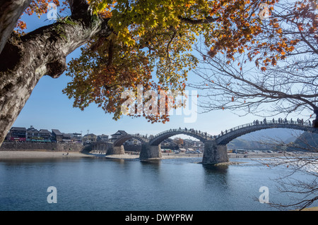 Kintai Bridge Spanning the Nishiki River in Iwakuni, Yamaguchi Prefecture, Japan Stock Photo