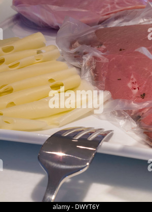Still Life of Sliced Meats and Cheese Plate, USA Stock Photo