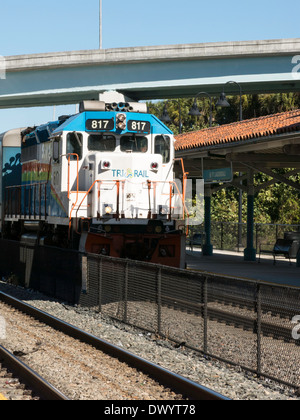 Tri -Rail passenger train Approaching Ft Lauderdale Station, FL, USA Stock Photo
