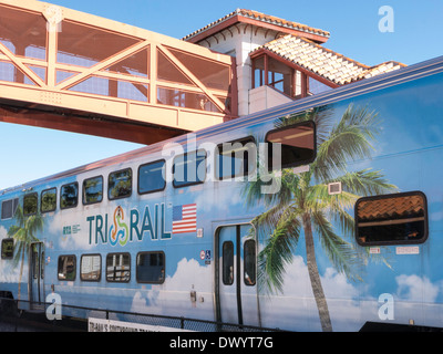 Tri-Rail Railroad Passenger Car at Ft Lauderdale Station, FL, USA Stock Photo