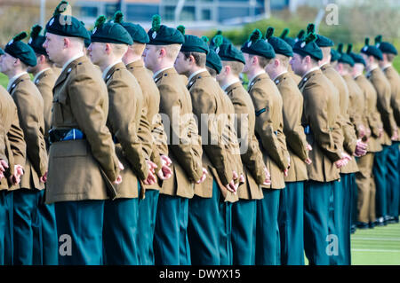 Lisburn, Northern Ireland. 15 Mar 2014 - Soldiers hold their hands behind their backs while on parade Credit:  Stephen Barnes/Alamy Live News Stock Photo