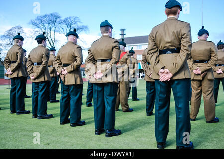 Lisburn, Northern Ireland. 15 Mar 2014 - Soldiers hold their hands behind their backs while on parade Credit:  Stephen Barnes/Alamy Live News Stock Photo