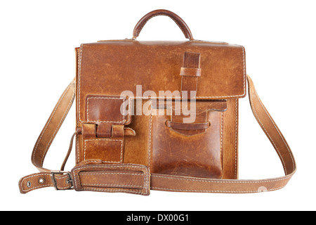 Old Brown Shoulder bag, isolated Stock Photo