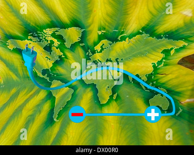 Symbol of the electric cars on World Map, Concept Stock Photo