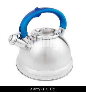 stainless tea kettle with whistle isolated on white background Stock Photo