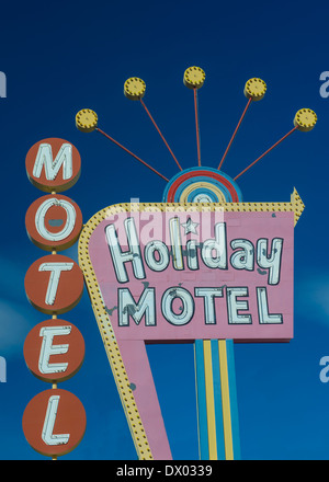 Iconic neon sign from the classic days of Las Vegas advertising the Holiday Motel in Las Vegas Stock Photo